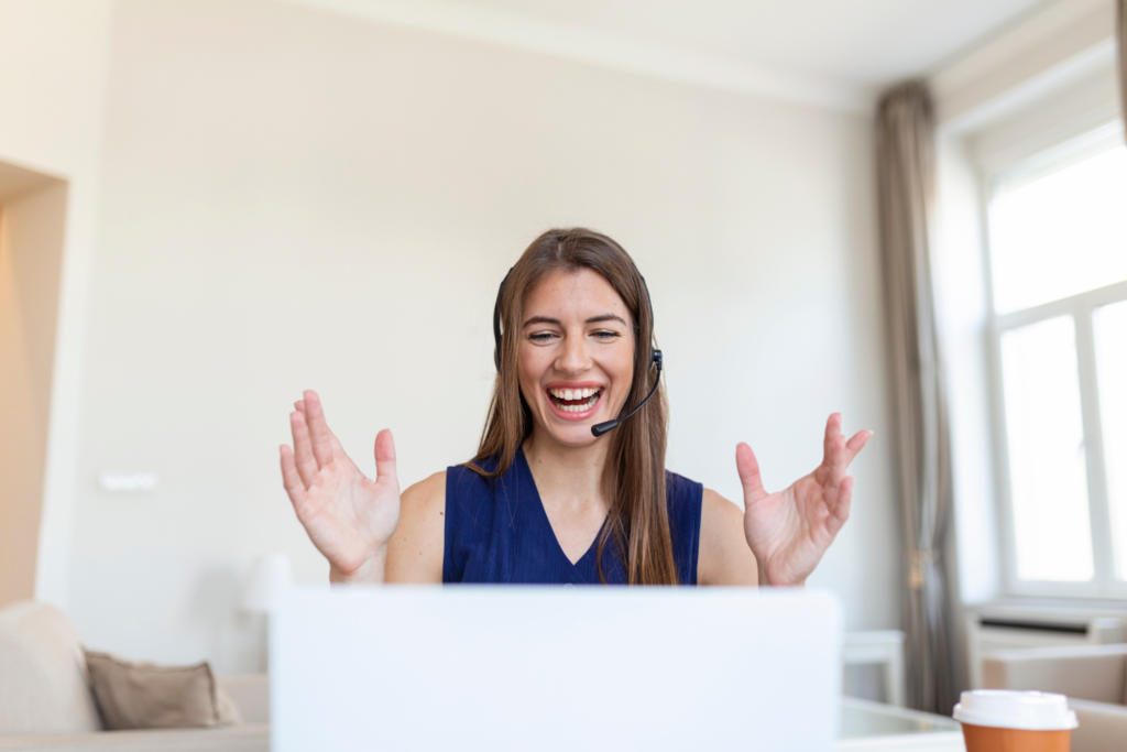 Happy woman in an online meeting