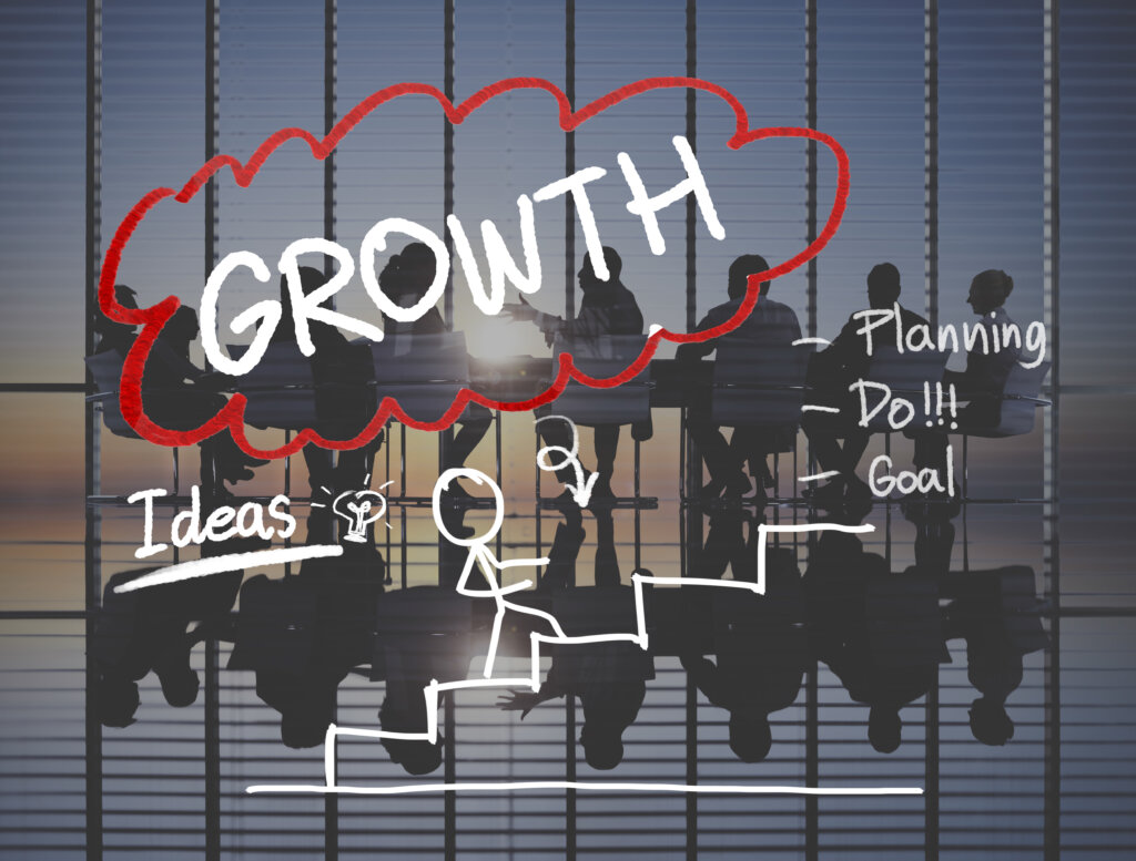 Animation showing new venture growth set on top of a photo of an off