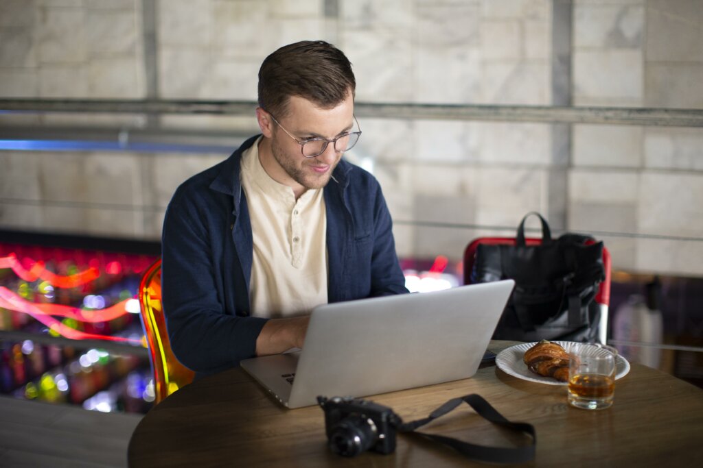 Freelancer at a cafe on a laptop