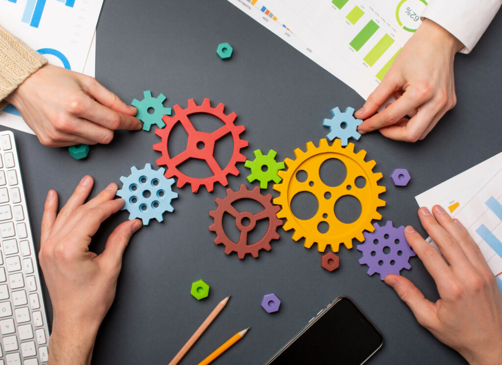 still life business roles with various mechanism pieces