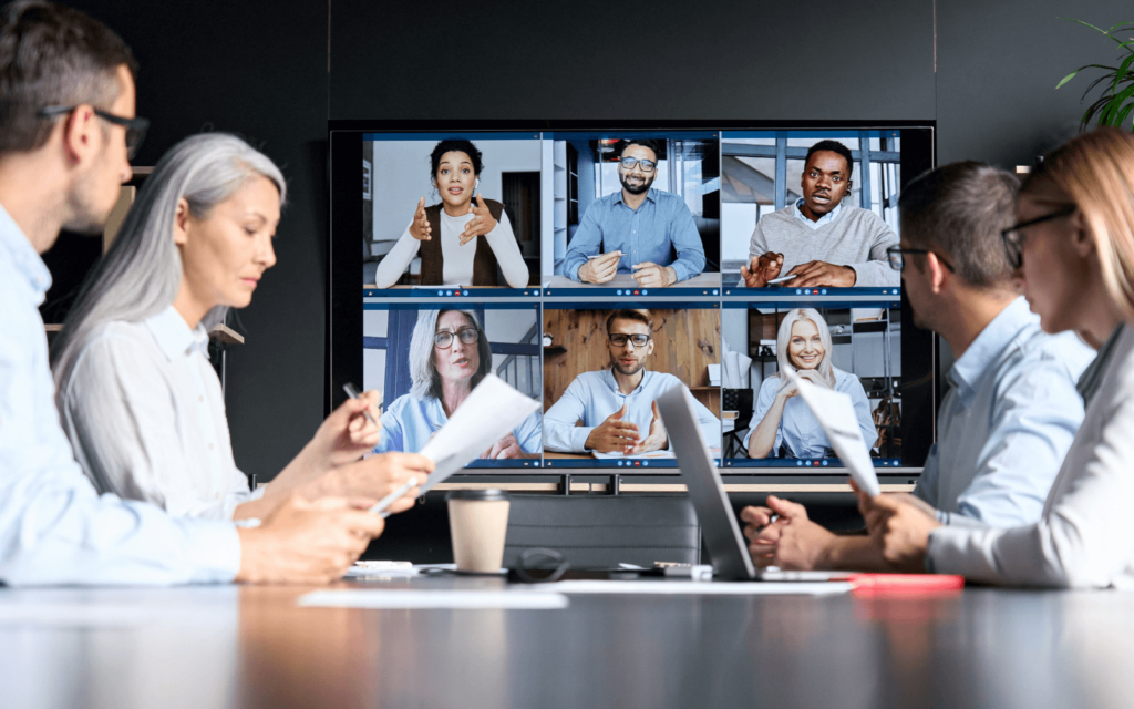 successful freelancers and full-time employees on a video call