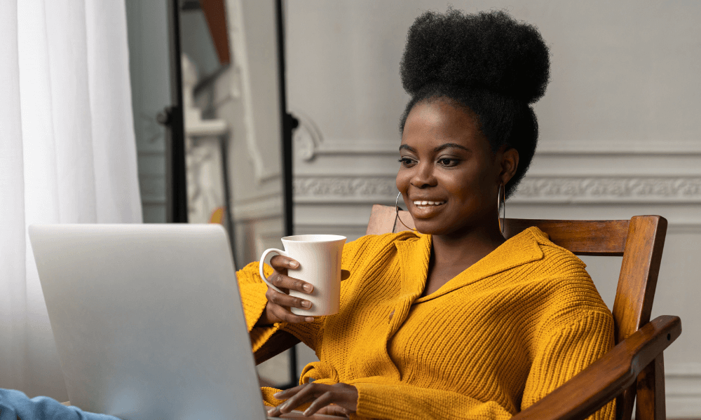 Black woman working online
