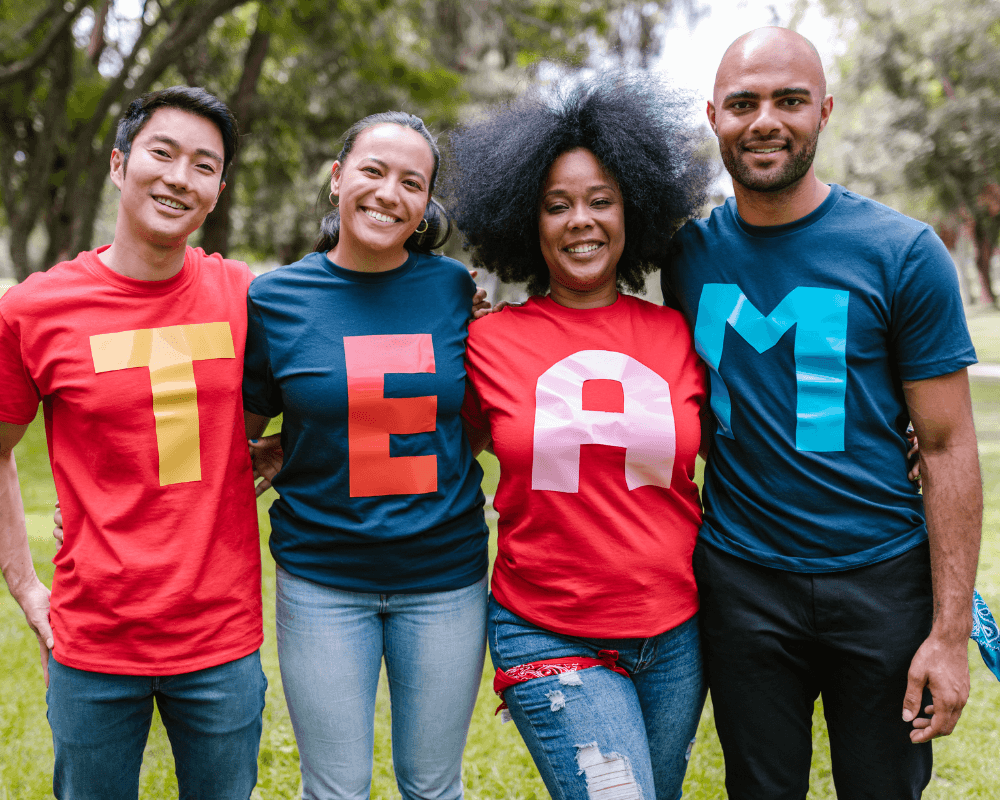 Team wearing shirts to signify company culture