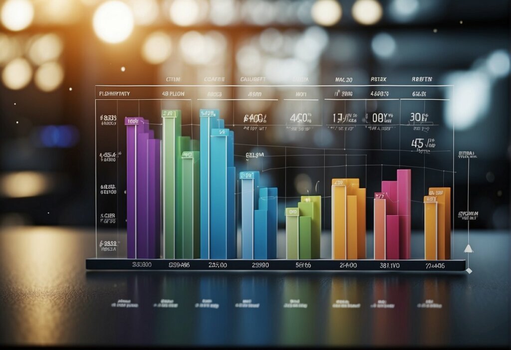 A chart showing various metrics such as cost savings, productivity improvements, and employee satisfaction scores. Graphs and numbers illustrate the data points for each metric