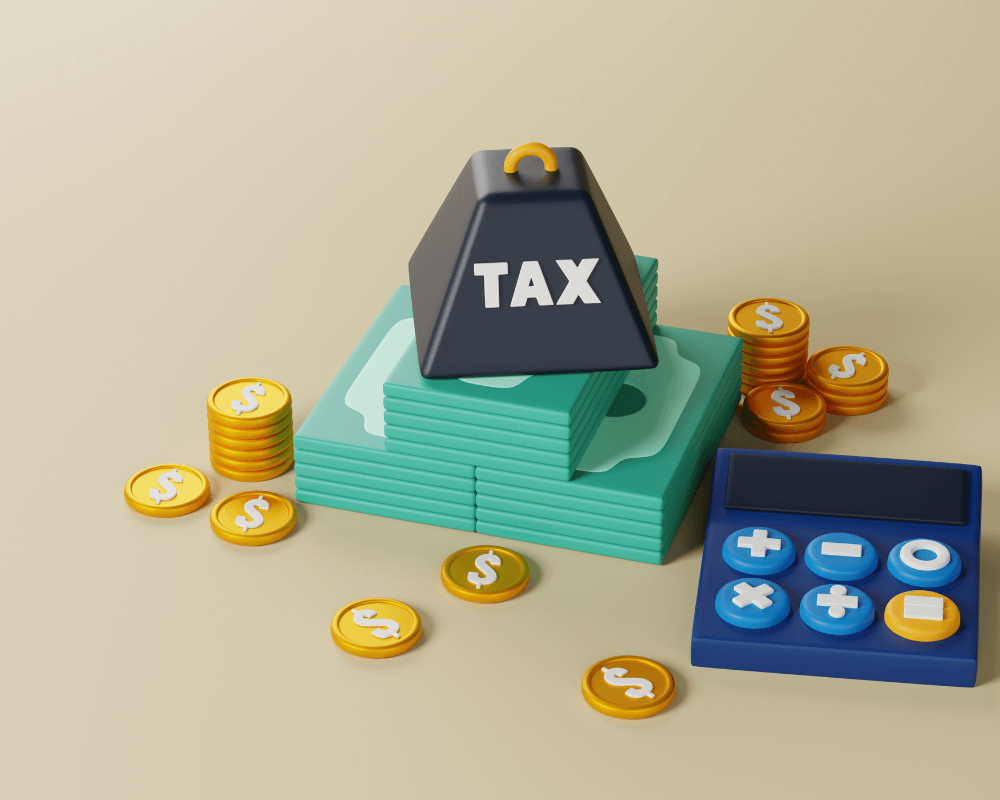 tax, coins money and calculation image