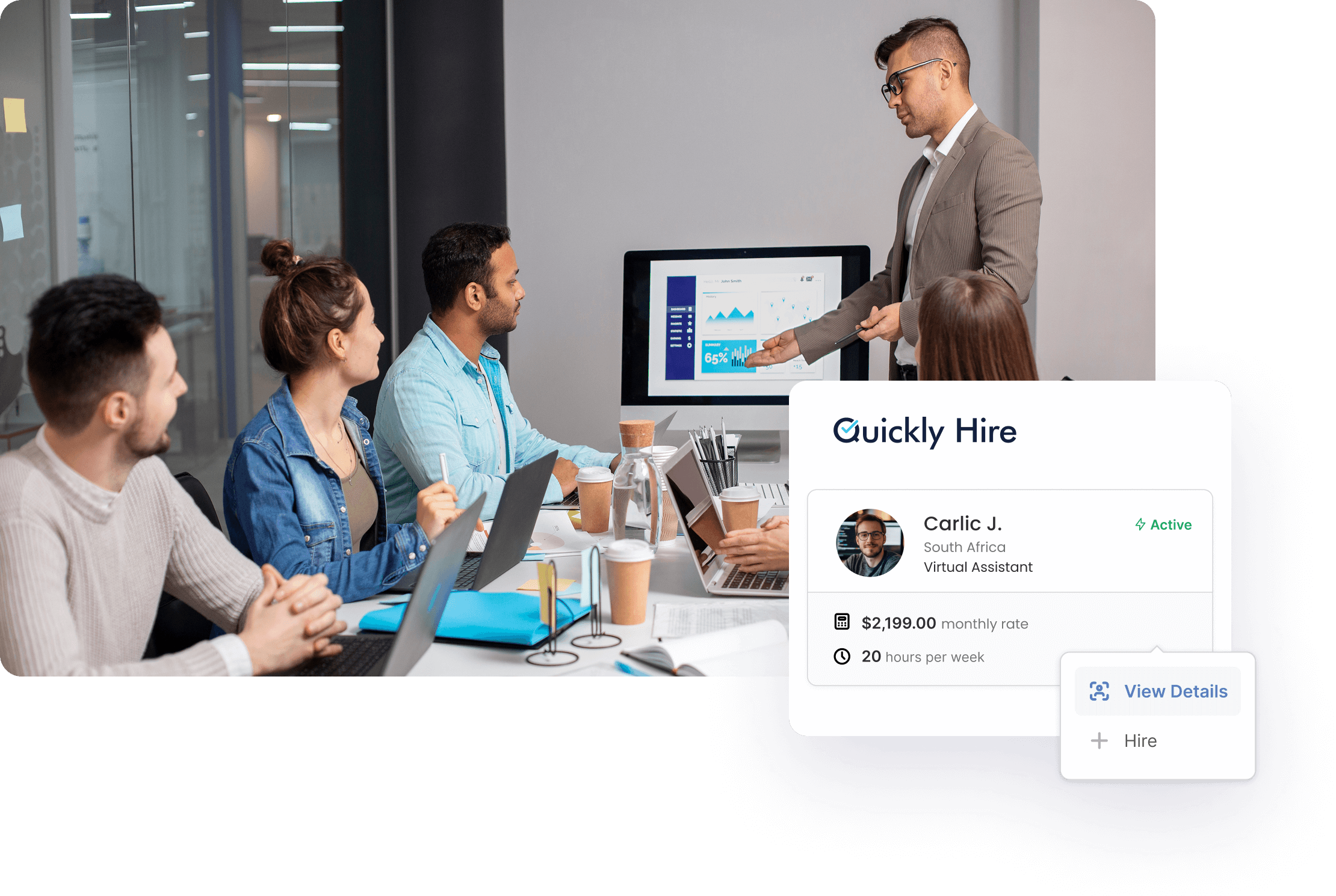 Pro Hire Detail Overview Detailed profile screen of a hire-ready professional