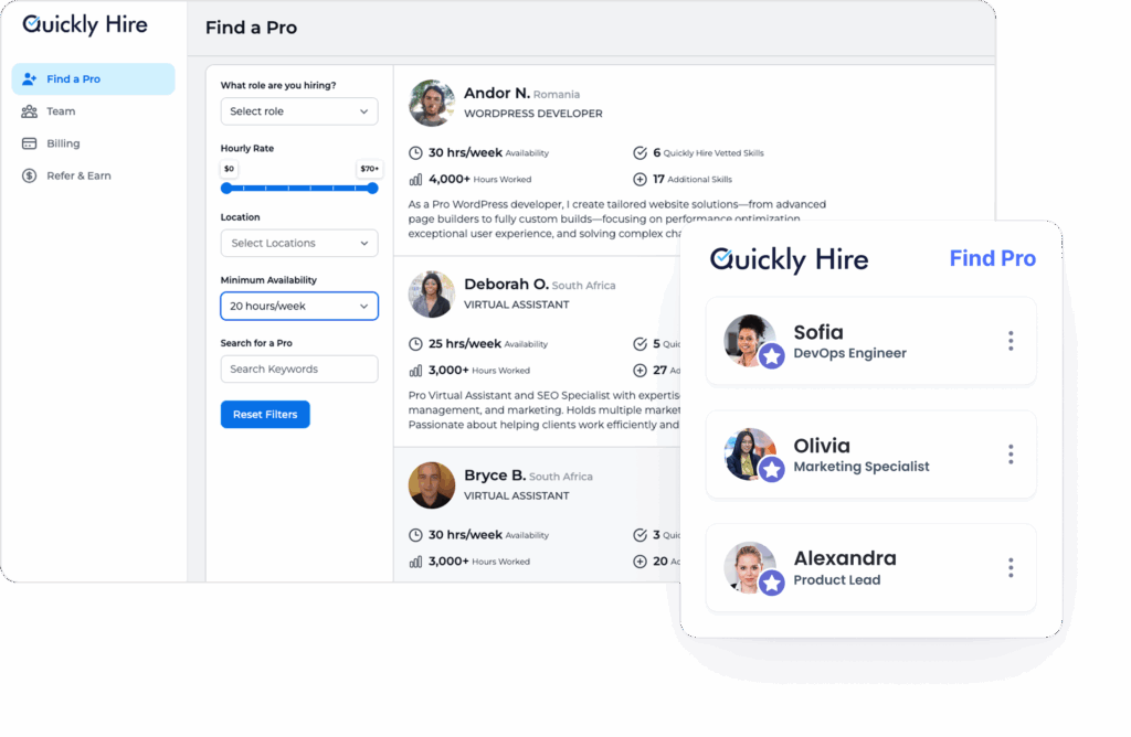 Building a complete team with QuicklyHire