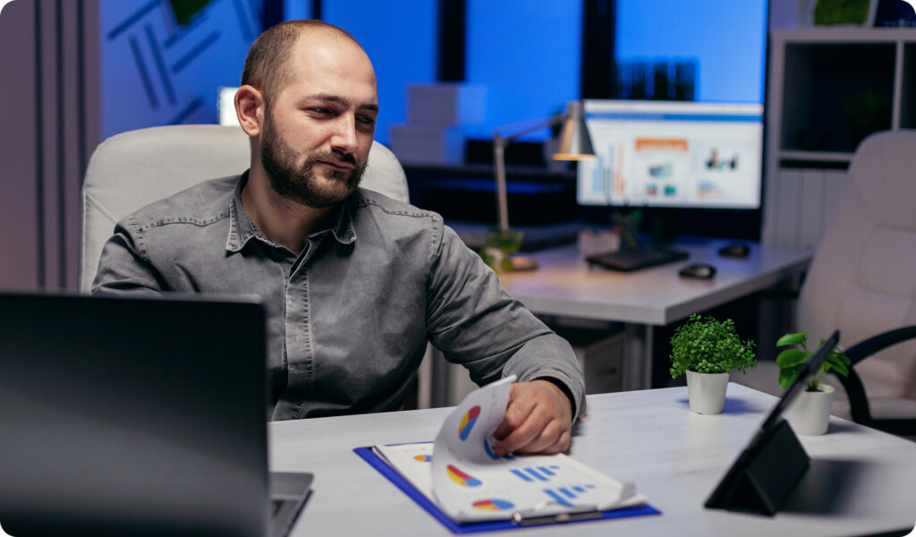smiling professional handling remote team work