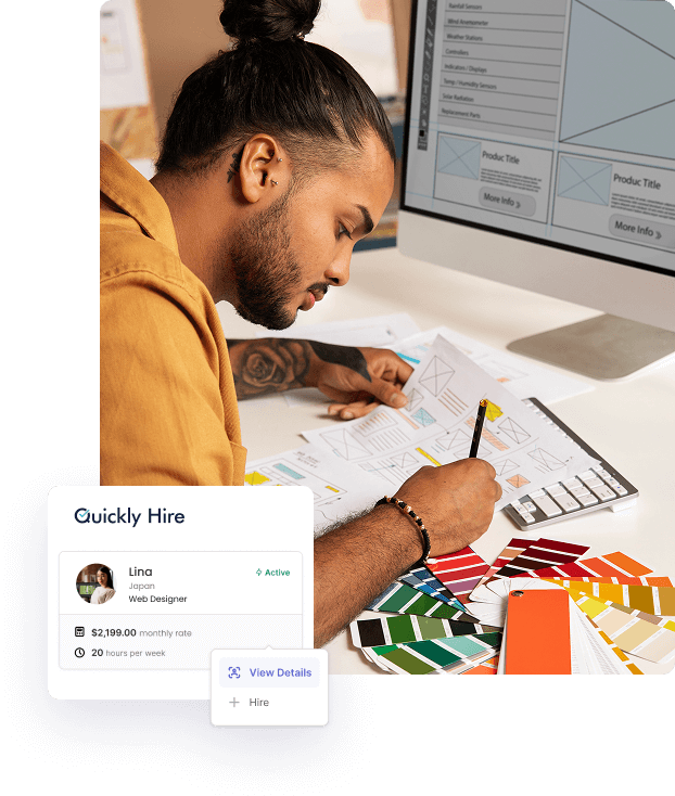 Interactive dashboard displaying design tools, tasks, and visual projects