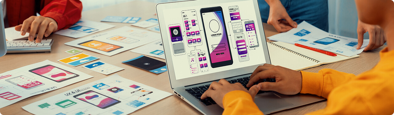 Freelance logo designers working together on a web design project