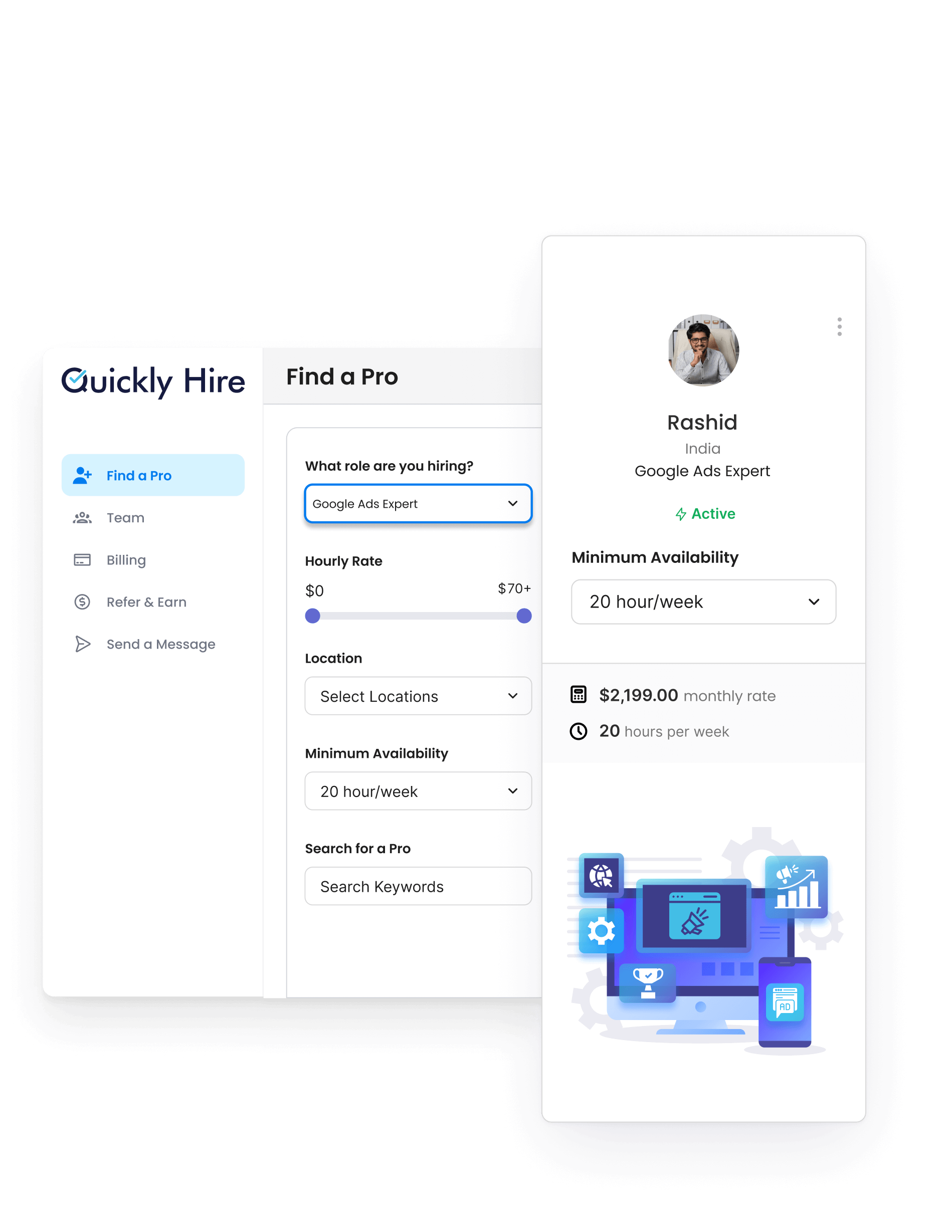 google ads expert dashboard Dashboard view for a freelance google ads expert managing projects and analytics