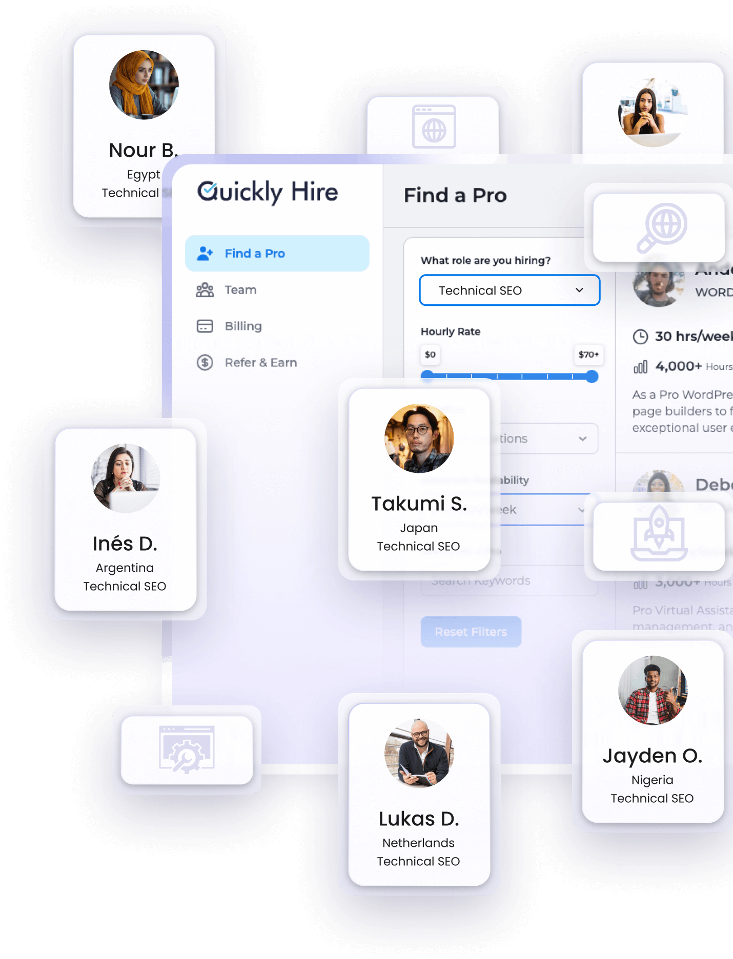 Profiles of freelancers specializing in technical SEO services